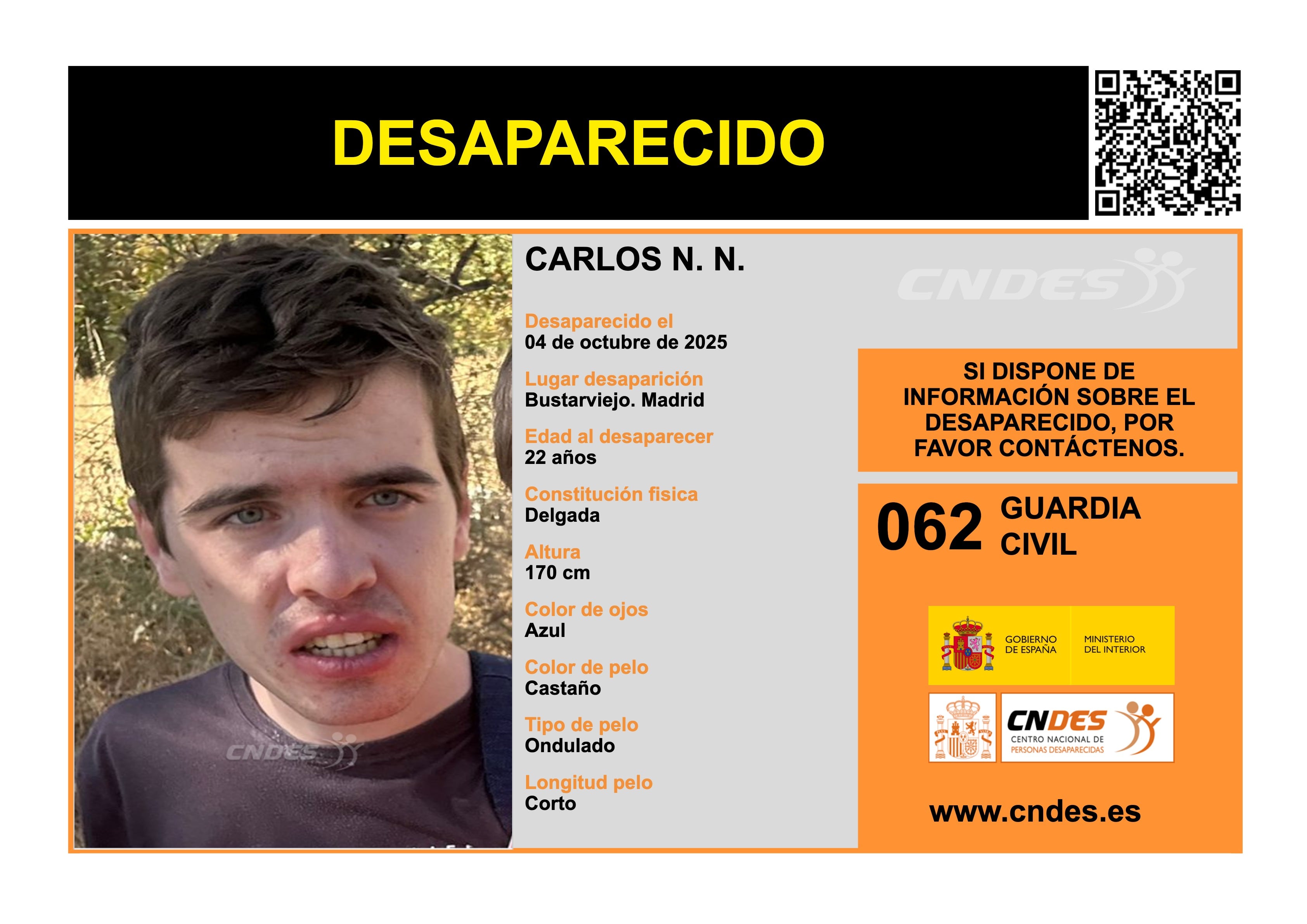 Cartel difundido por el Centro Nacional de Desaparecidos, dependiente del Ministerio del Interior.