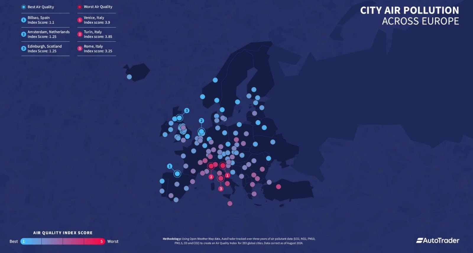 Bilbao, junto a Amsterdam y Edinburgo, son las ciudades con el aire más limpio de Europa.