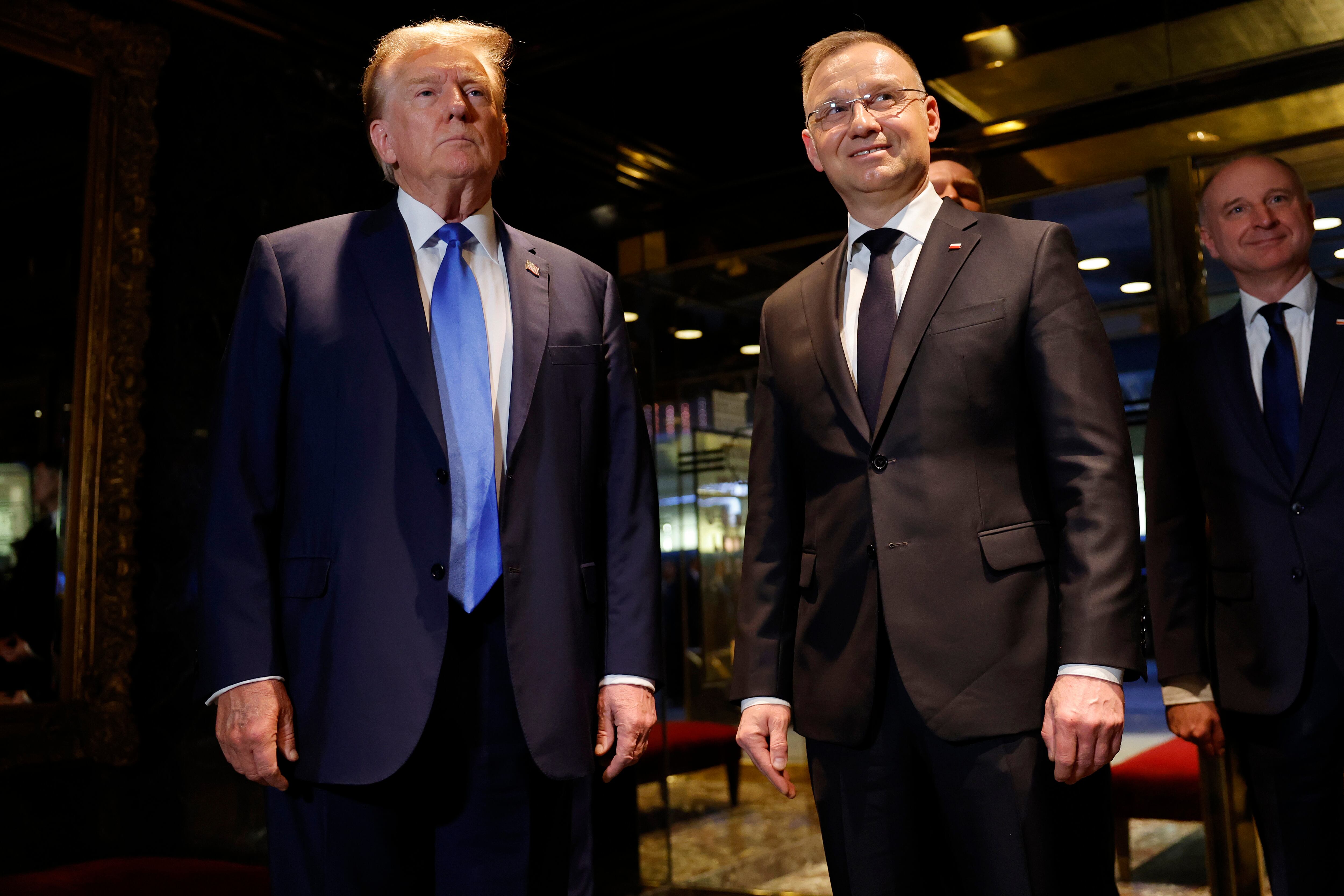 El presidente polaco Andrzej Duda después de su reunión con Donald Trump este mes de abril en Nueva York