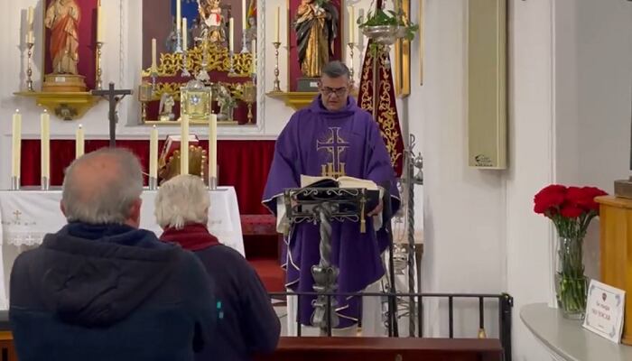 Juan José Marina, esta mañana en la capilla de San Isidro
