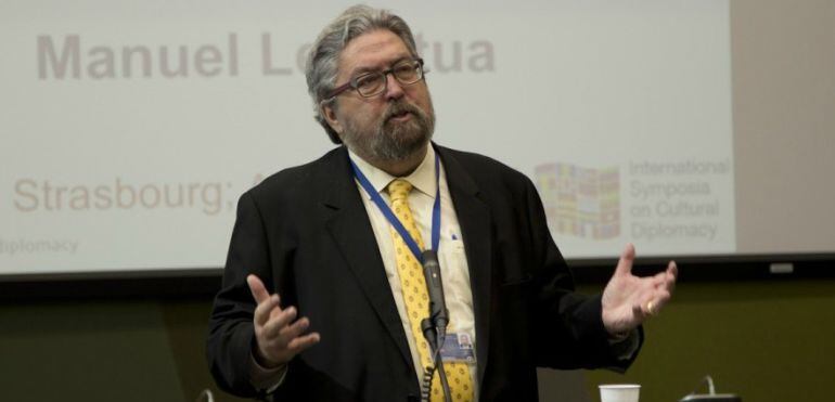 Manu Lezertua durante una conferencia en Estrasburgo el pasado mes de Abril