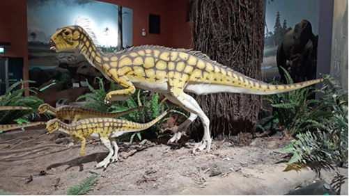 Reconstrucción del dinosaurio cuyo cráneo se estudia en el laboratorio Sincrotrón