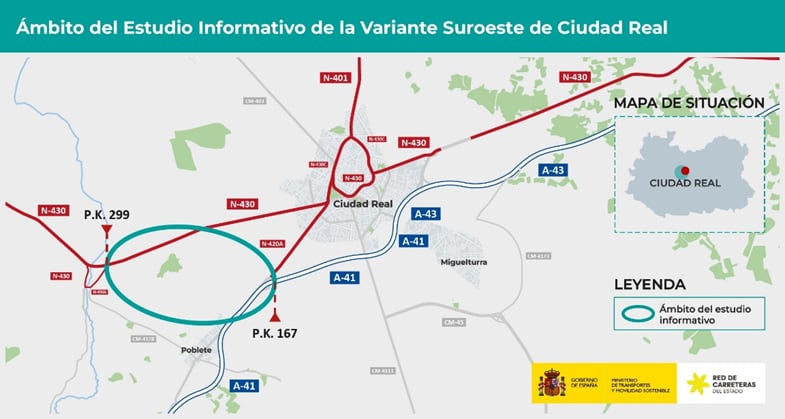 Mapa de la futura variante suroeste de Ciudad Real