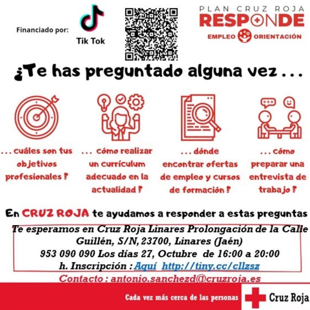 Cartel de los Talleres de Orientación Laboral Cruz Roja Responde-Tik Tok