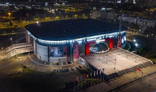 Belgrade, Serbia - September 27, 2021: Drone shot of the largest event hall in Serbia, used for music, entertainment and sports event with capacity of more than 25.000 people