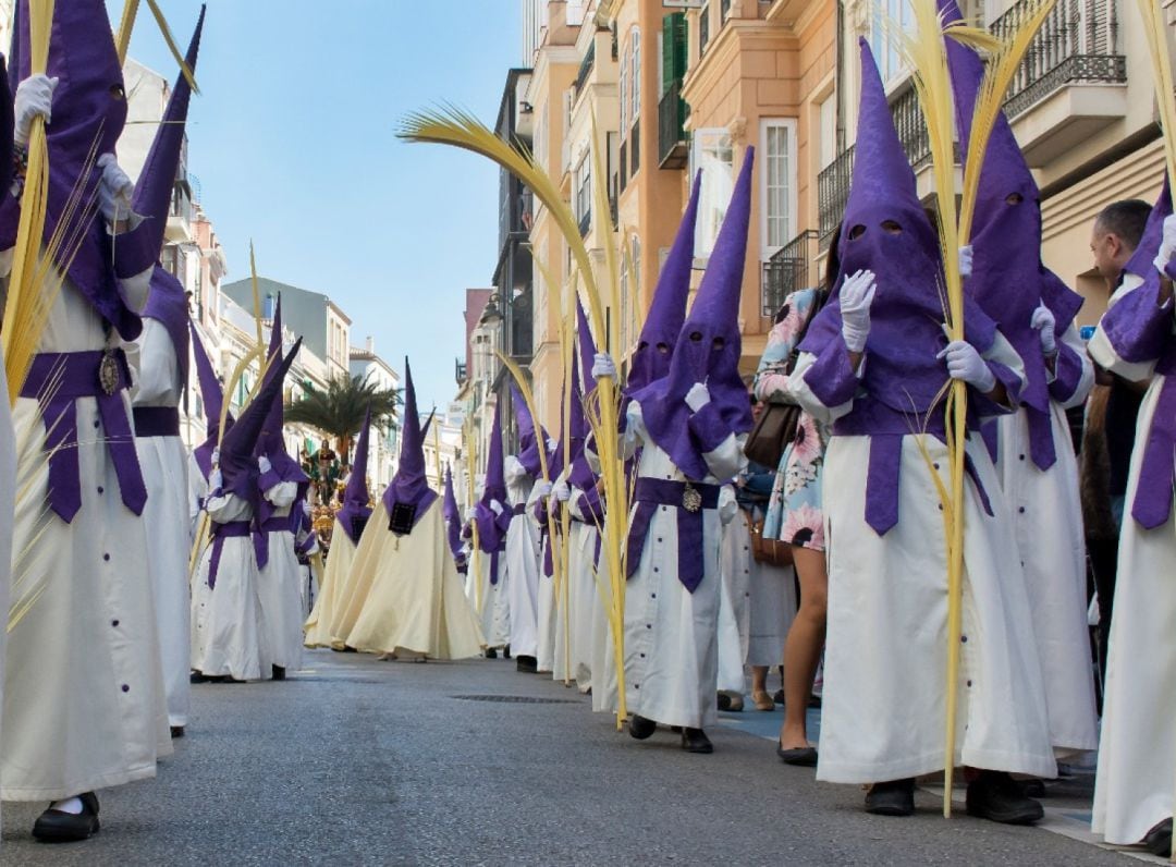 Nazarenos de Pollinica con las tradicionales palmas