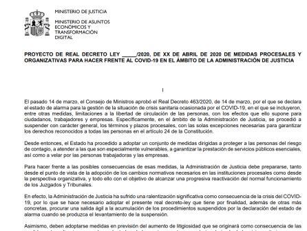 Documento que prepara Justicia para después del estado de alarma.