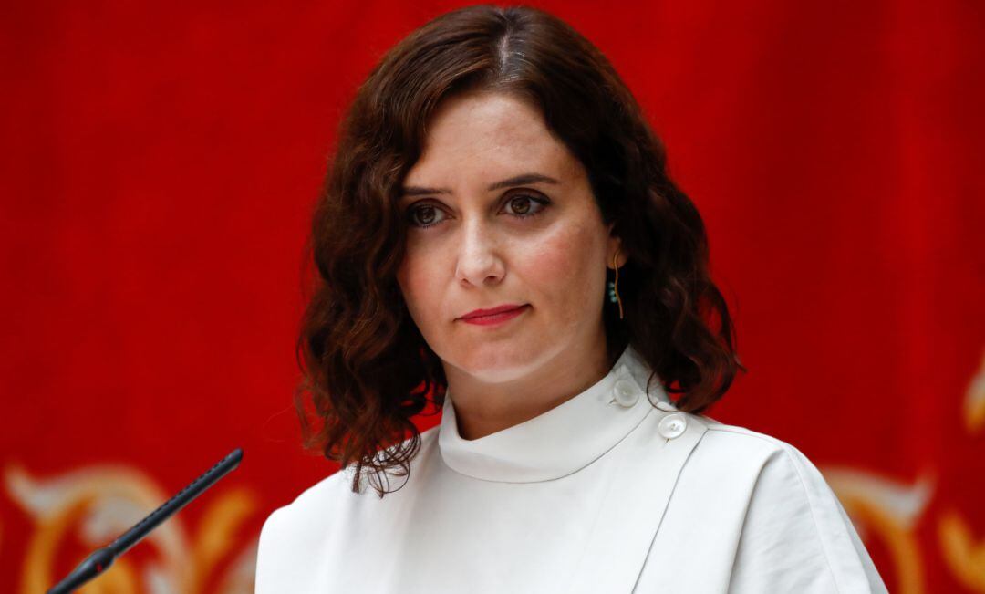 La presidenta de la Comunidad de Madrid, Isabel Díaz Ayuso, durante la presentación de la estrategia del Gobierno regional para la vuelta a las aulas y el inicio del curso escolar.