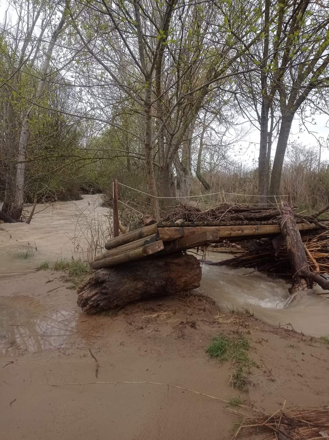 Situación en la que quedó el puente peatonal sobre el Isuela en Marcelo