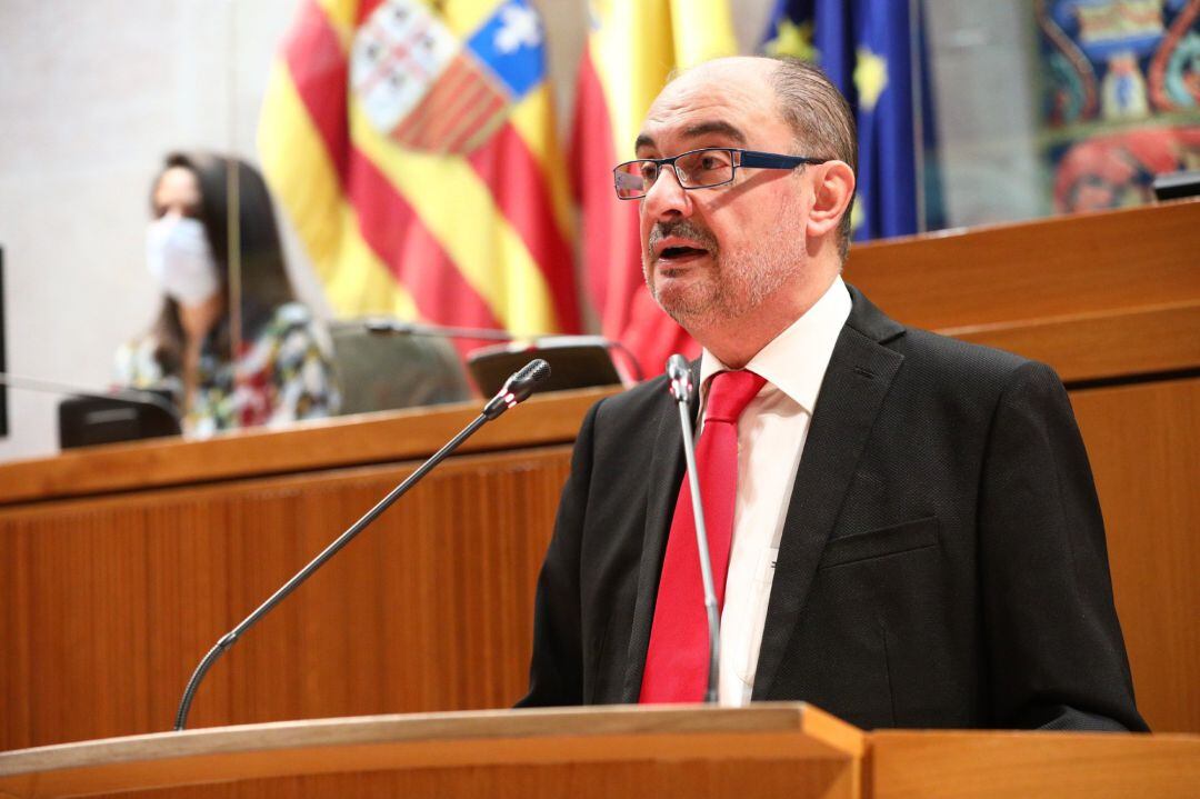 El presidente aragonés, Javier Lambán, en su discurso de intervención en el Debate del estado de la Comunidad  