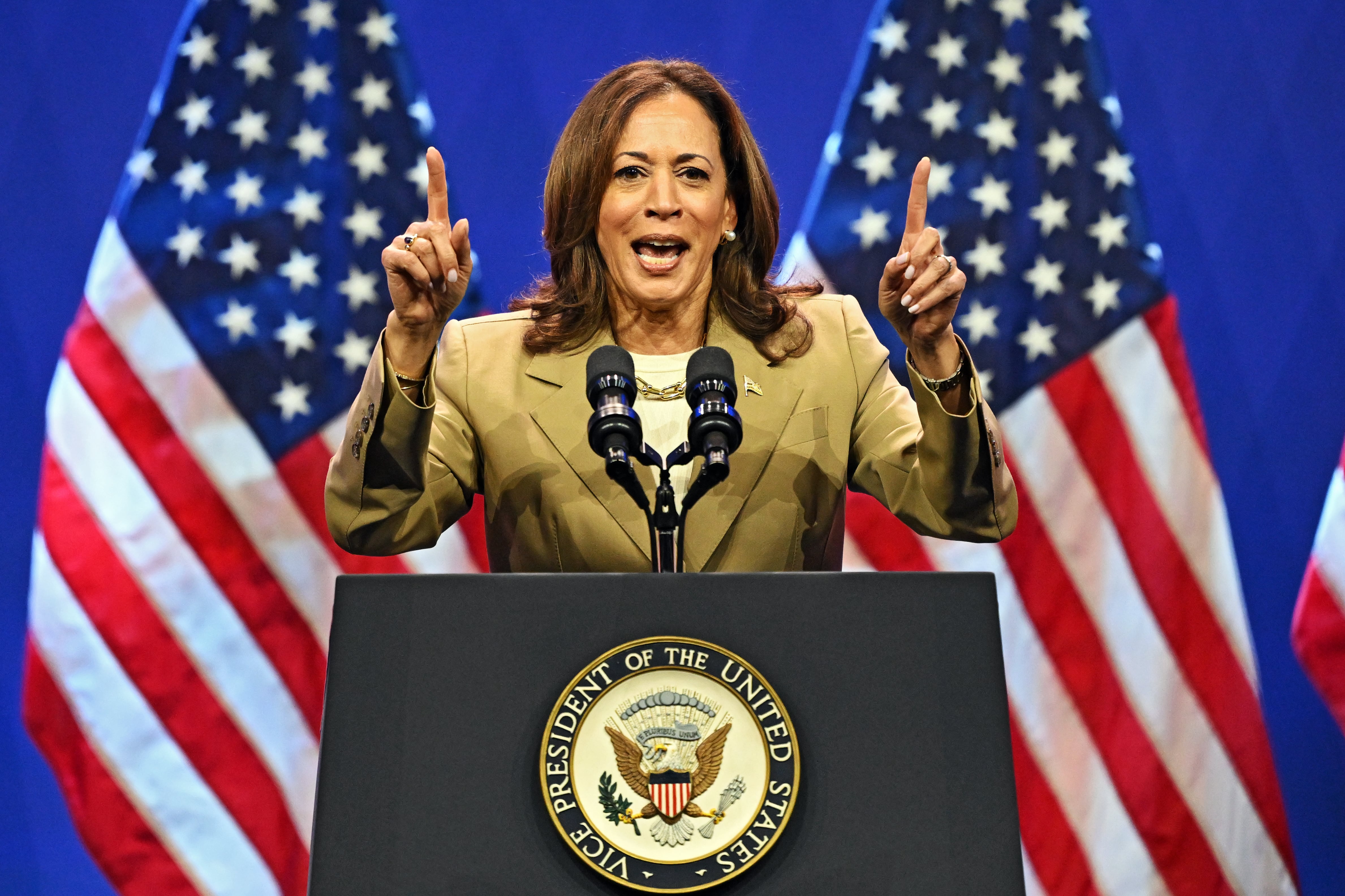 La vicepresidenta Kamala Harris en un acto de campaña en Filadelfia (Pensilvania).