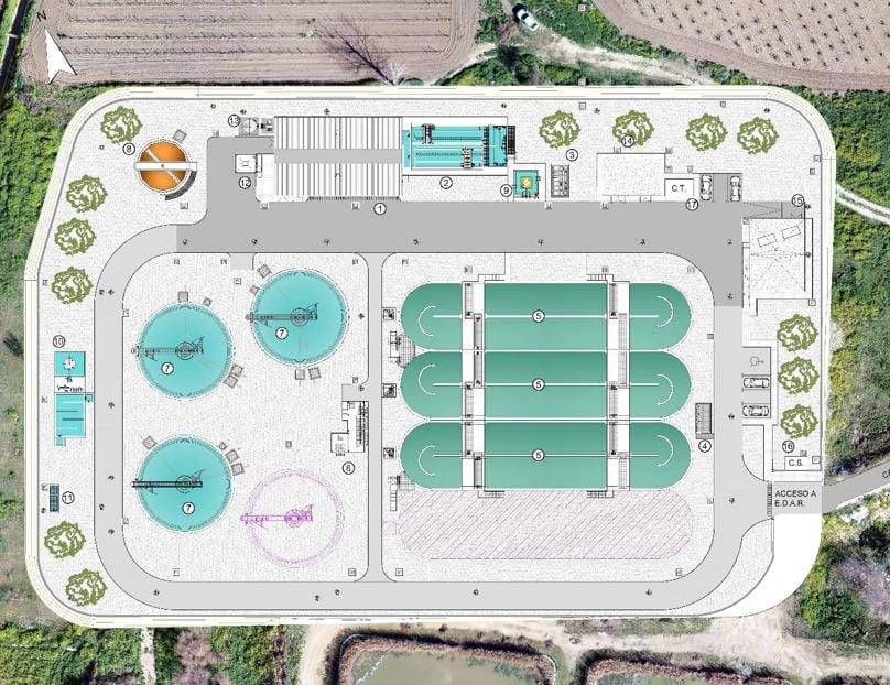 Plano de la Estación Depuradora de Aguas Residuales (EDAR) de Quintanar de la Orden