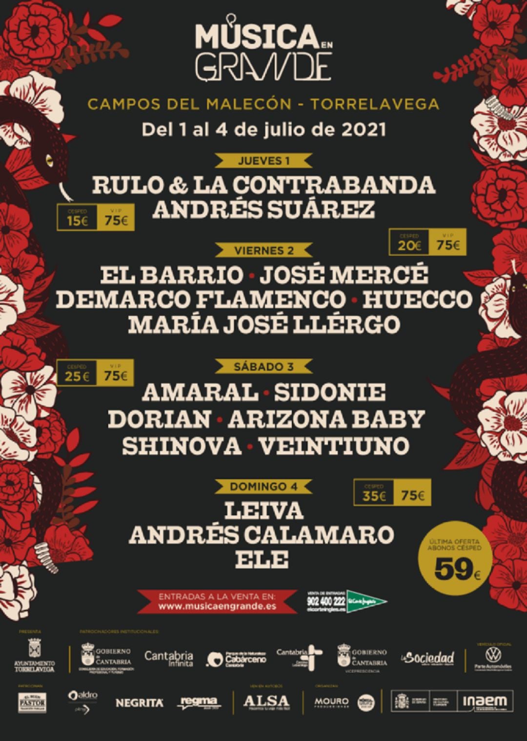 Cartel del Música en Grande que se iba a celebrar en Torrelavega.