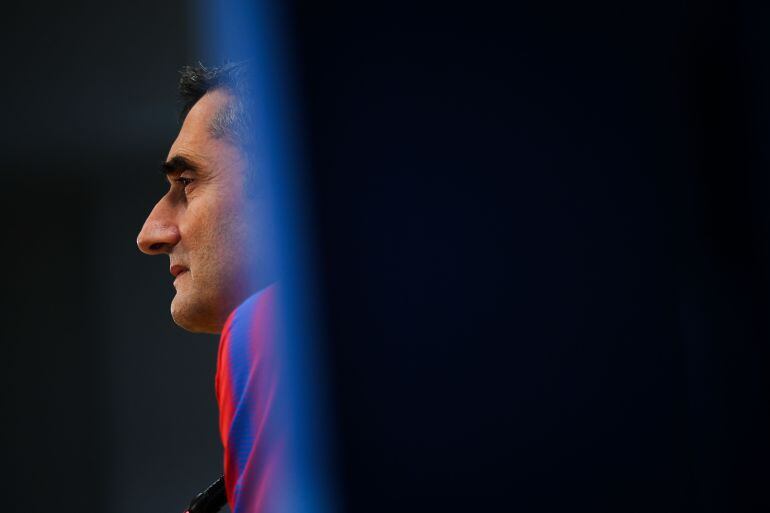 Ernesto Valverde, a la sala de premsa del FC Barcelona