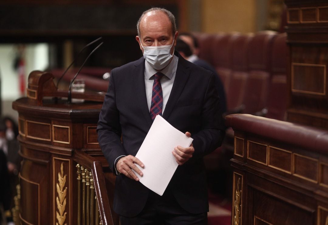 El ministro de Justicia, Juan Carlos Campo, antes de intervenir en una sesión plenaria en la Cámara Baja, en Madrid