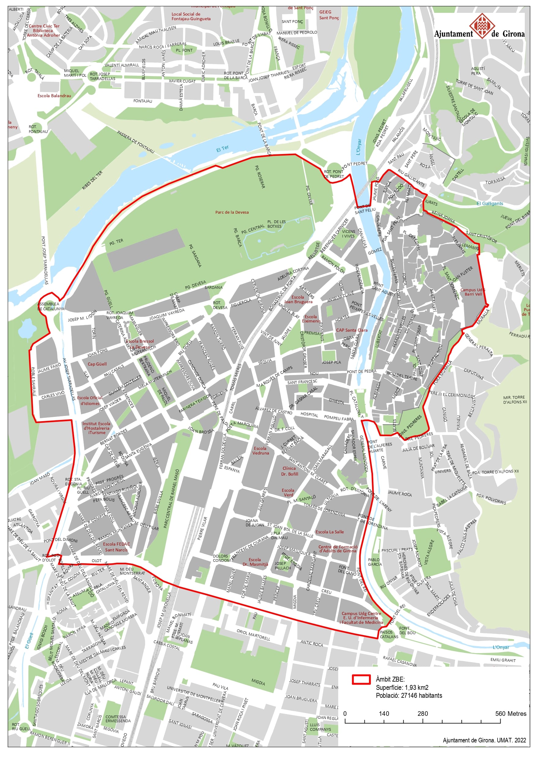 Mapa del perímetre de la Zona de Baixes Emissions a Girona