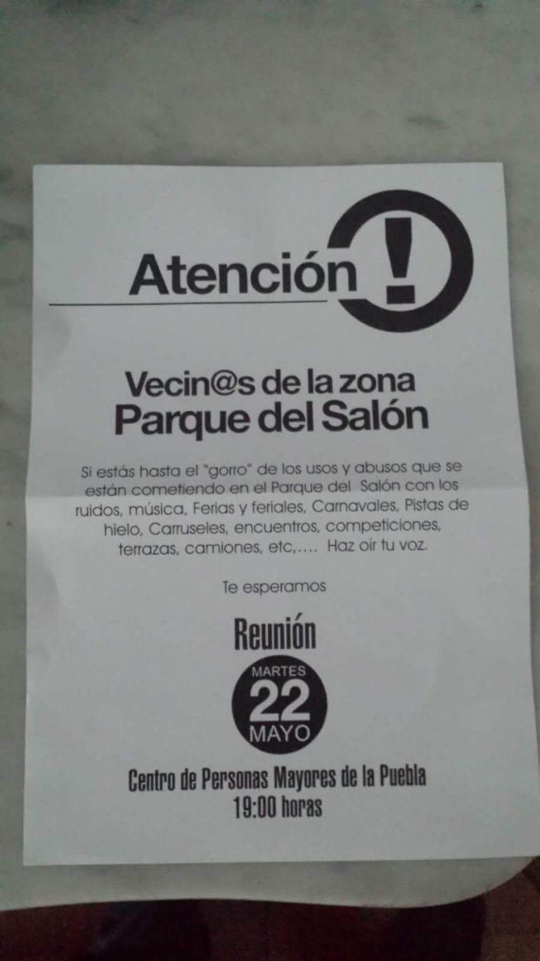 Convocatoria de reunión vecinal en al zona del Parque del Salón de Palencia