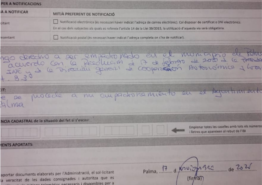 Imagen de otra solicitud de Javier reclamando el empadronamiento