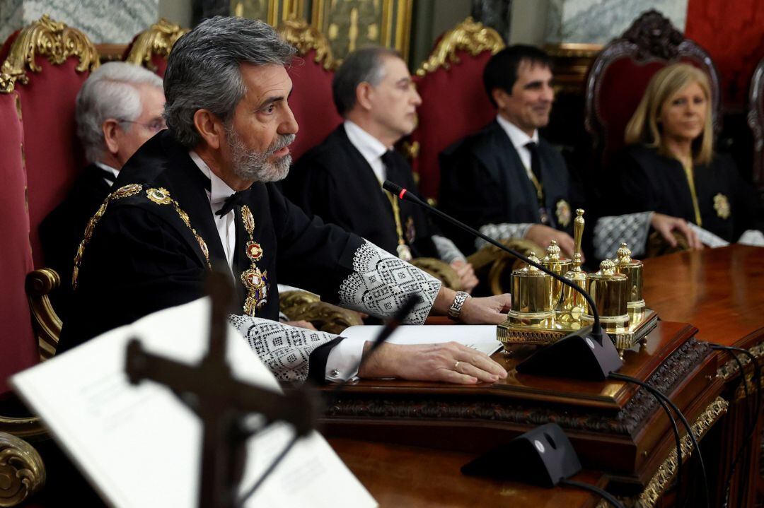 El presidente del Tribunal Supremo, Carlos Lesmes durante su intervención en una ceremonia de toma de posesión 