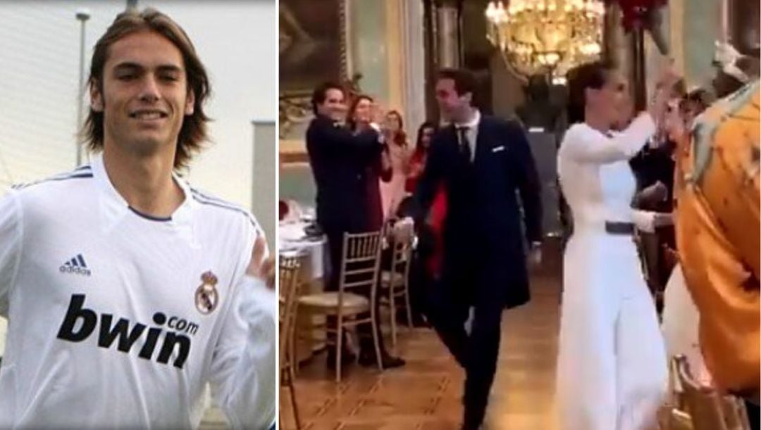 Jaime Navarro, con la camiseta del Real Madrid; y en su boda en el Casino de Madrid