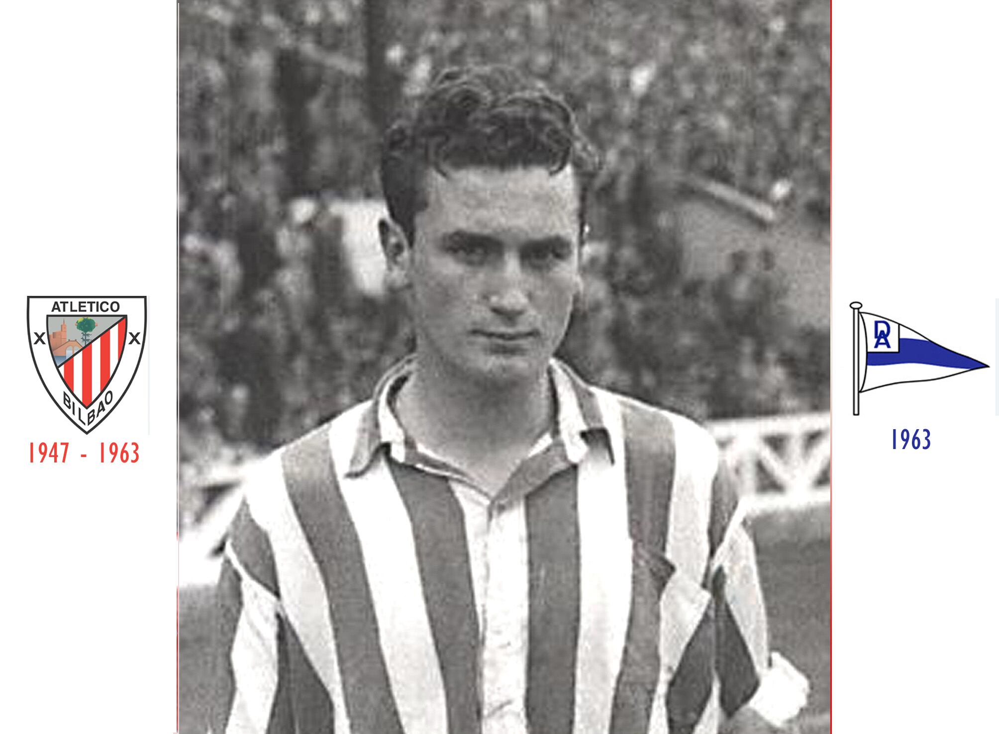 Nicanor Sagardui “Canito” y los logos de entonces de los dos clubs / Euskariana / Germán Elorza Arrieta