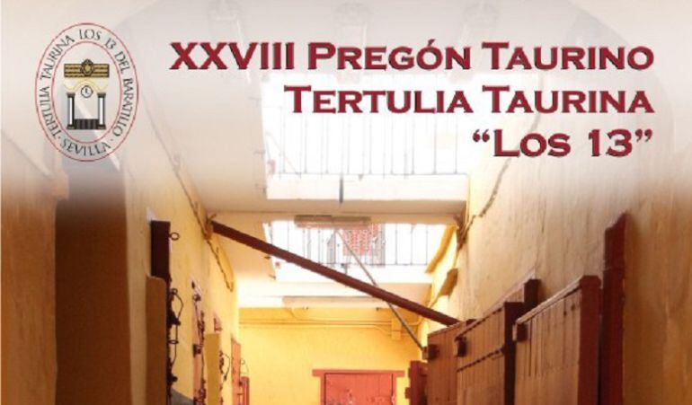 Cartel del pregón taurino de la Tertulia &#039;Los 13&#039;, que ofrecerá este jueves el periodista Álvaro Rodríguez del Moral