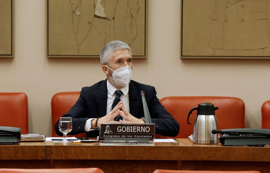 El ministro del Interior,, Fernando Grande-Marlaska, durante su comparecencia este viernes en el Congreso a petición propia para explicar las actuaciones de su departamento durante el temporal Filomena.