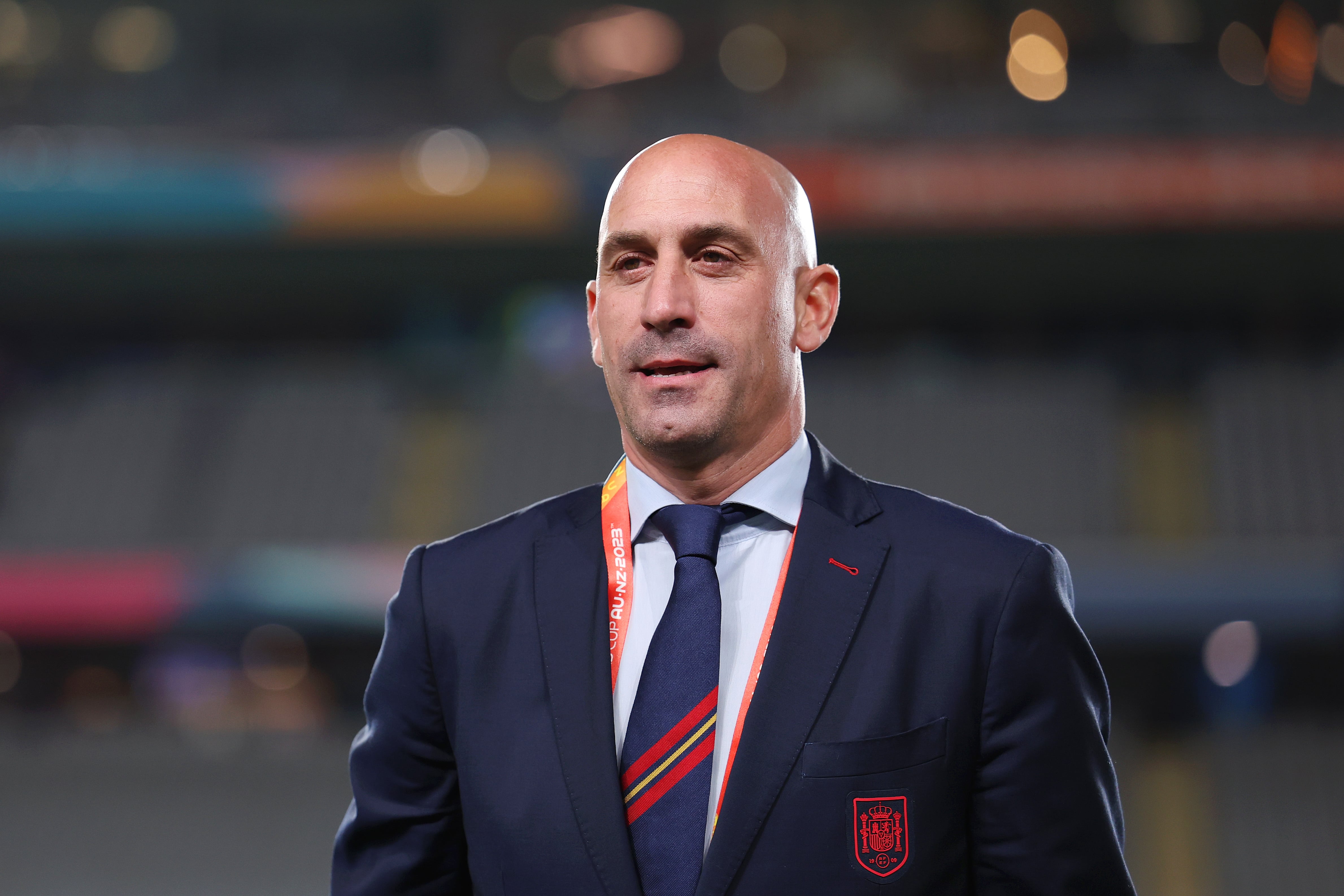 AUCKLAND, NEW ZEALAND - AUGUST 15: Luis Rubiales, President of the Royal Spanish Football Federation looks on prior to the FIFA Women&#039;s World Cup Australia & New Zealand 2023 Semi Final match between Spain and Sweden at Eden Park on August 15, 2023 in Auckland / Tāmaki Makaurau, New Zealand. (Photo by Maja Hitij - FIFA/FIFA via Getty Images)