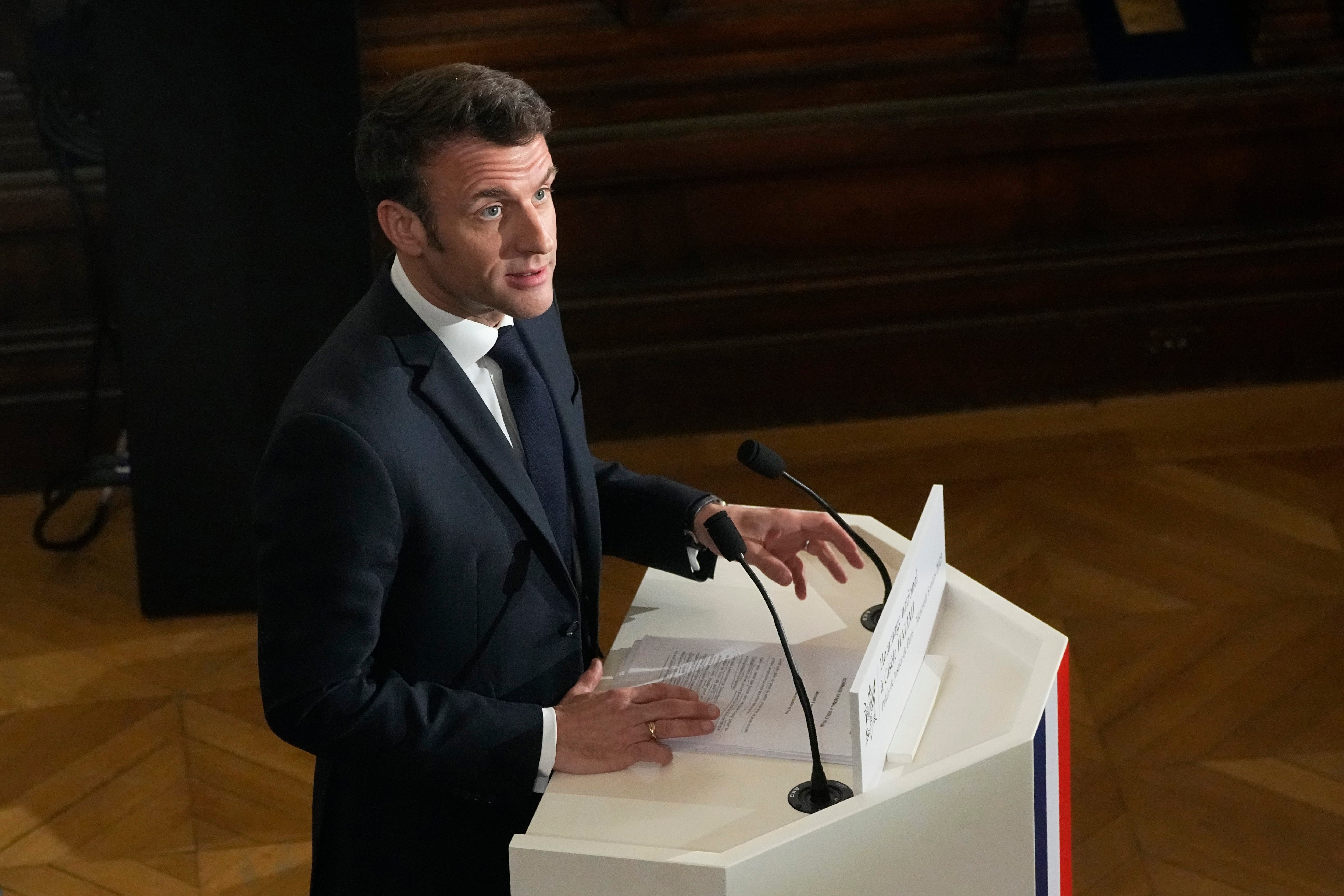 El presidente francés, Emmanuel Macron, durante su anuncio sobre el aborto