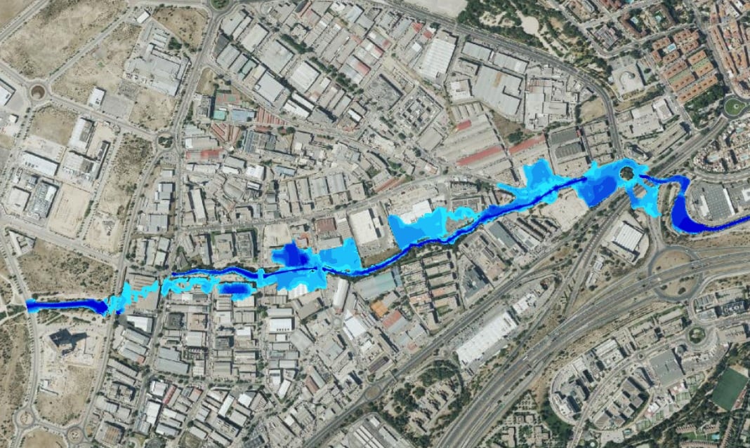 Zonas en riesgo potencial de inundaciones en el polígono industrial de Alcobendas