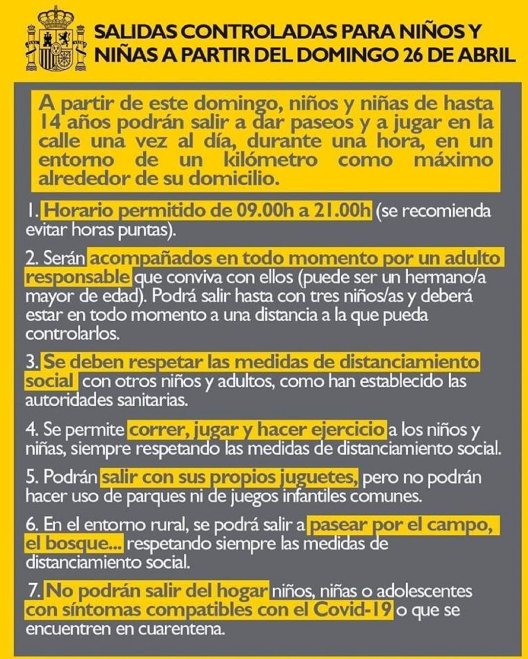 Normas de las salidas reguladas de los menores de 14 años