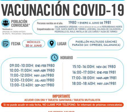 Información sobre la vacunación de este miércoles en Salamanca