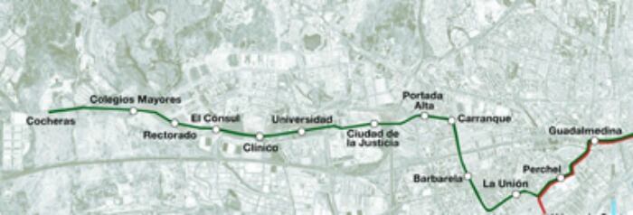 Trazado de la línea uno del metro de Málaga