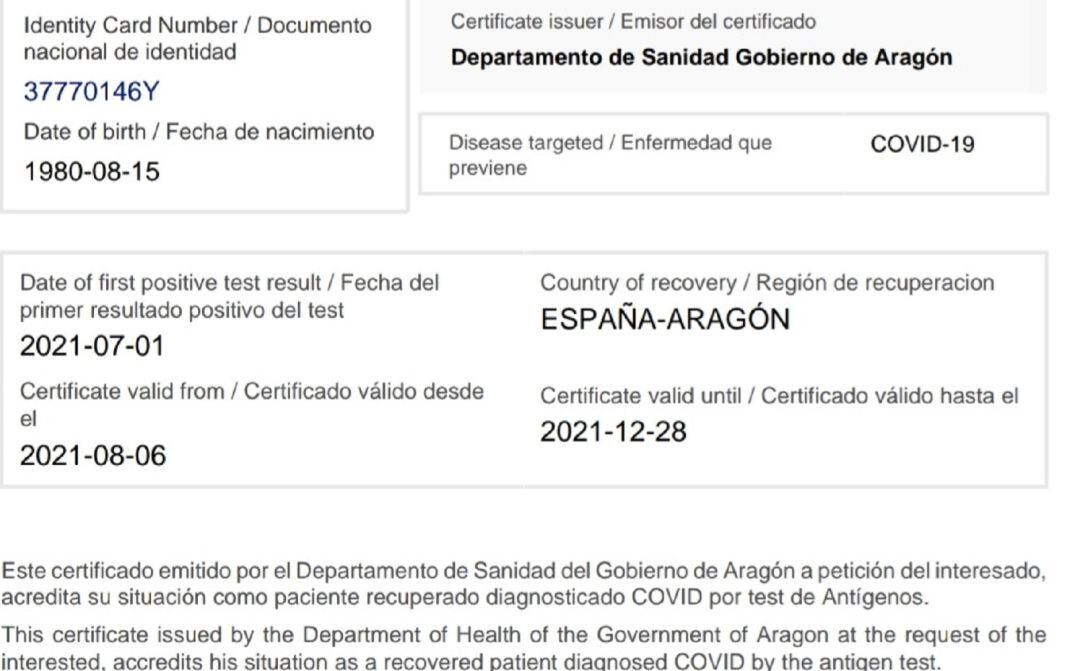 Detalle del nuevo certificado digital del Departamento de Sanidad del Gobierno de Aragón