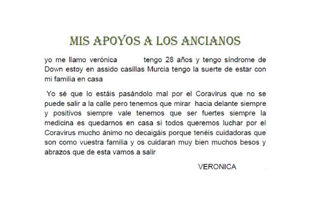 Dibujos y cartas de apoyo a los ancianos y sanitarios de las residencias de mayores de Murcia en este confinamiento