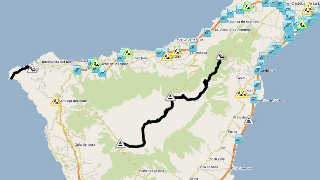 Cortes de carreteras en Tenerife