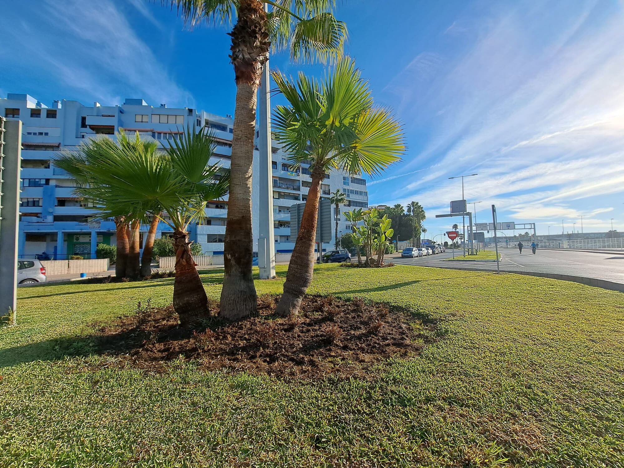 Trabajos en una rotonda en La Línea