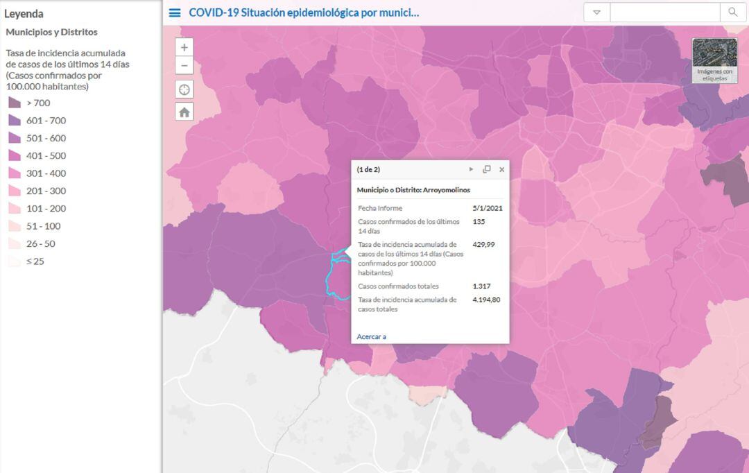 Situación epidemiológica de Arroyomolinos, uno de los municipios confinados