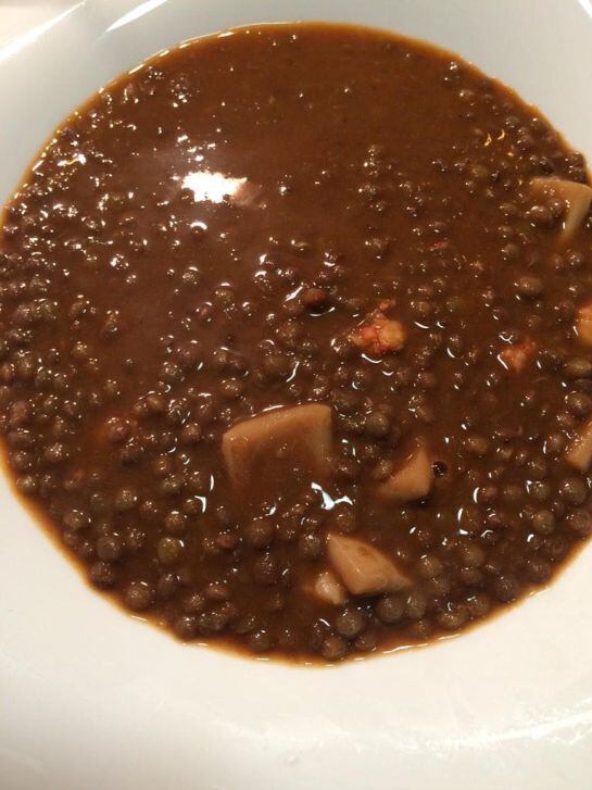 Lentejas con sepia y carabinero