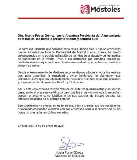 Justificante del Ayuntamiento de Móstoles