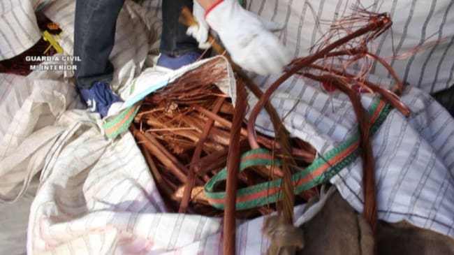 La Guardia Civil ha incautado 45 toneladas de cobre robado en una operación desarrollada en Madrid