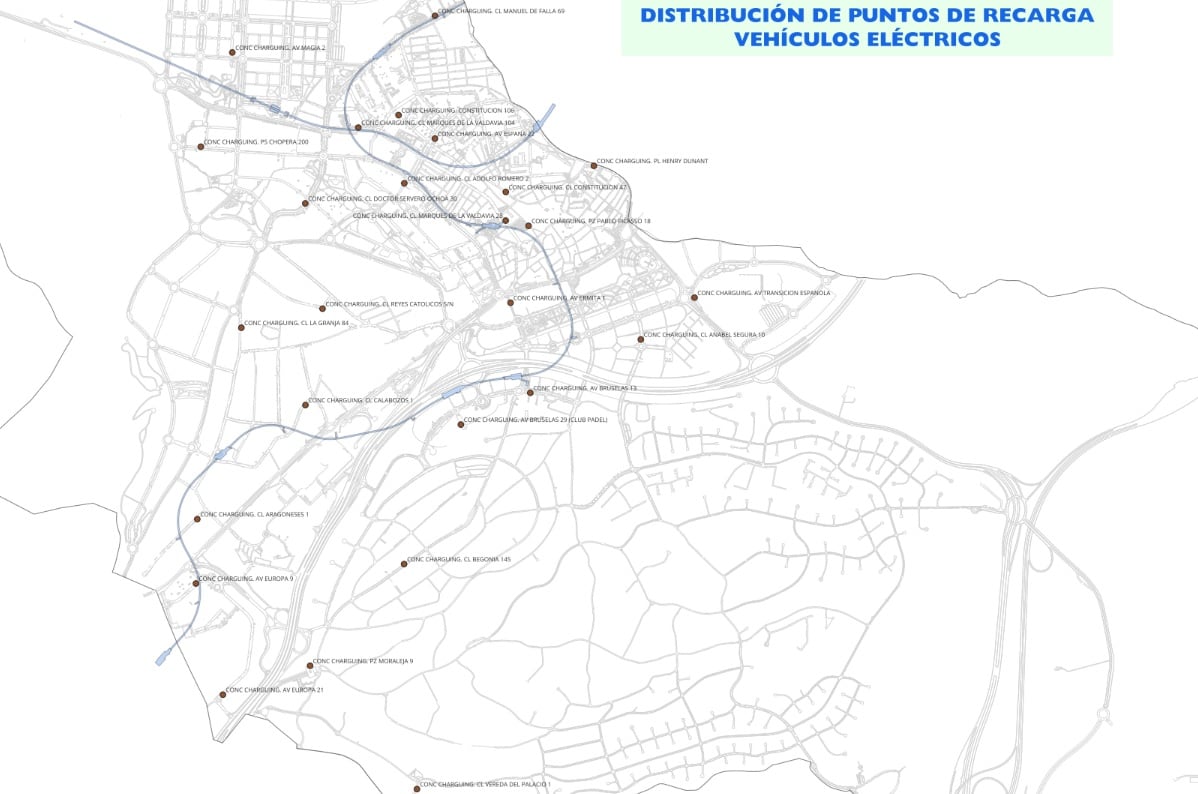 Ubicación de las nuevas estaciones para recargar vehículos eléctricos en Alcobendas