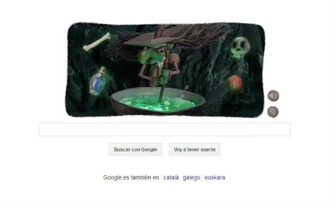 Una bruja de Halloween, doodle de Google