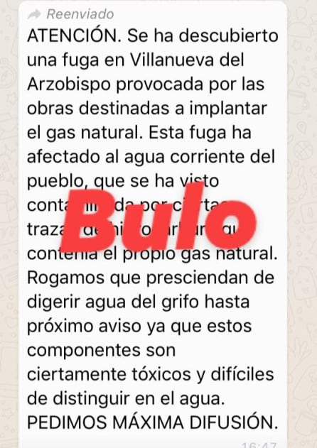 Este es el mensaje que se está difundiendo entre la población de Villanueva del Arzobispo