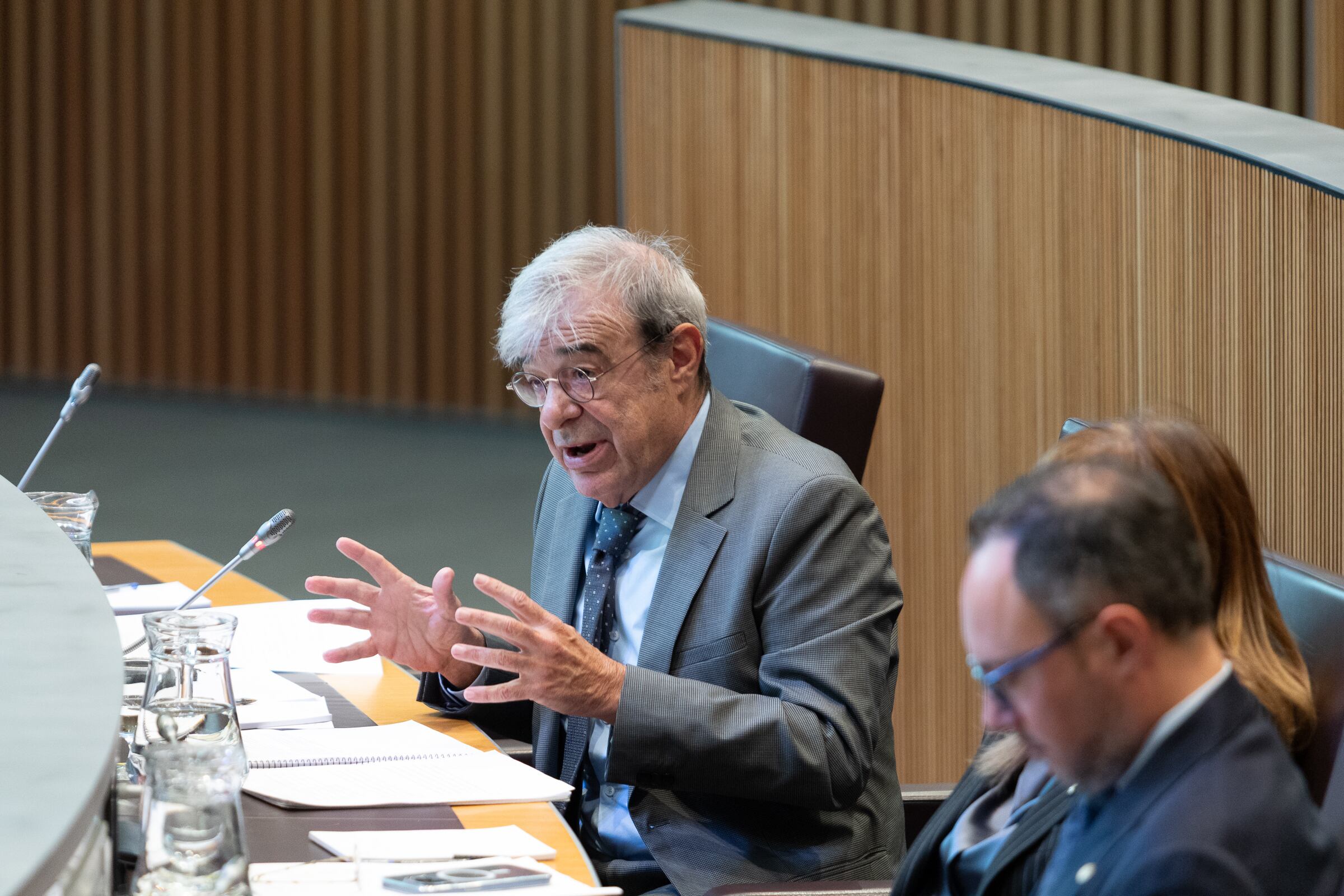 El ministre de Relacions Institucionals, Ladislau Baró, durant la sessió de control al Govern al Consell General d&#039;aquest dijous