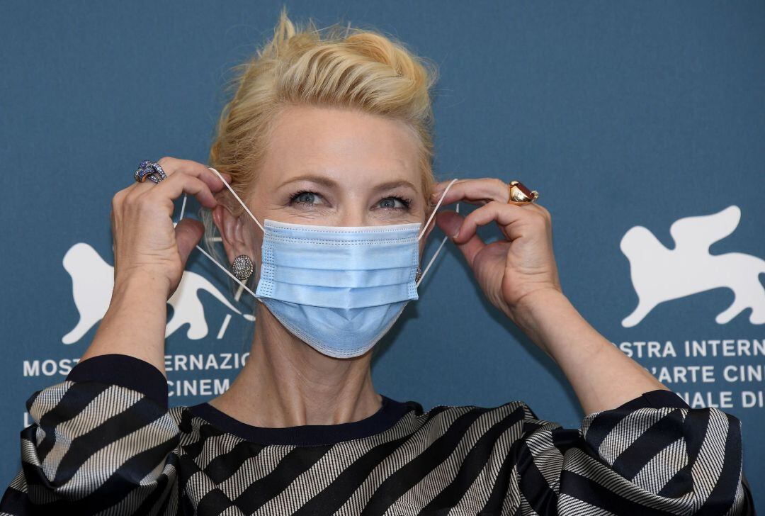 Australian actress Cate Blanchett, president of the &#039;Venezia 77&#039; jury wears a protective mask during a photocall at the 77th annual Venice International Film Festival, in Venice, Italy, 02 September 2020. The event is the first major in-person film fest to be held in the wake of the Covid-19 coronavirus pandemic. Attendees have to follow strict safety measures like mandatory face masks indoors, temperature scanners, and socially distanced screenings to reduce the risk of infection. The public is barred from the red carpet, and big stars are expected to be largely absent this year. The 77th edition of the festival runs from 02 to 12 September 2020