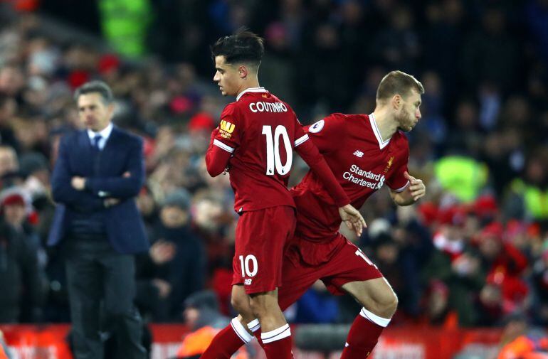 Coutinho, en el momento de su sustitución en su último partido con el Liverpool