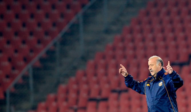 El técnico salmantino, en una de las sesiones de entrenamiento previas al partido entre España y Honduras