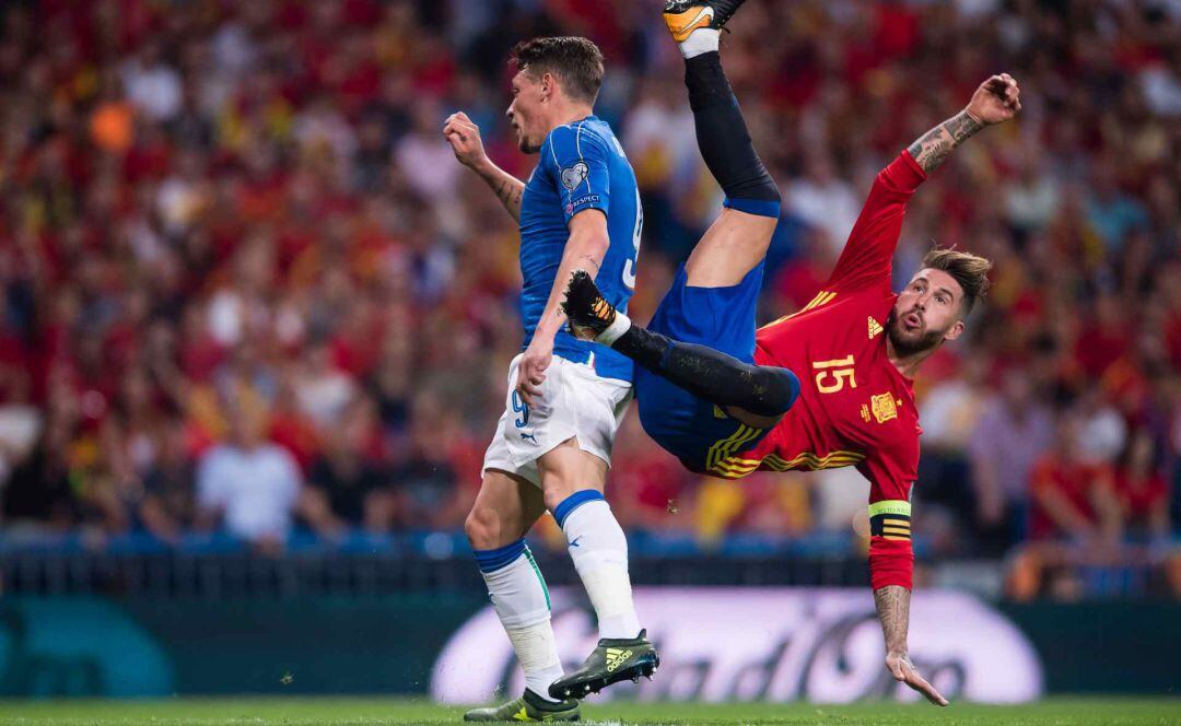 Sergio Ramos, en un partido entre España e Italia.