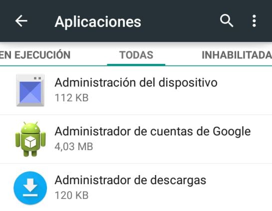 Captura de pantalla de las opciones en Android